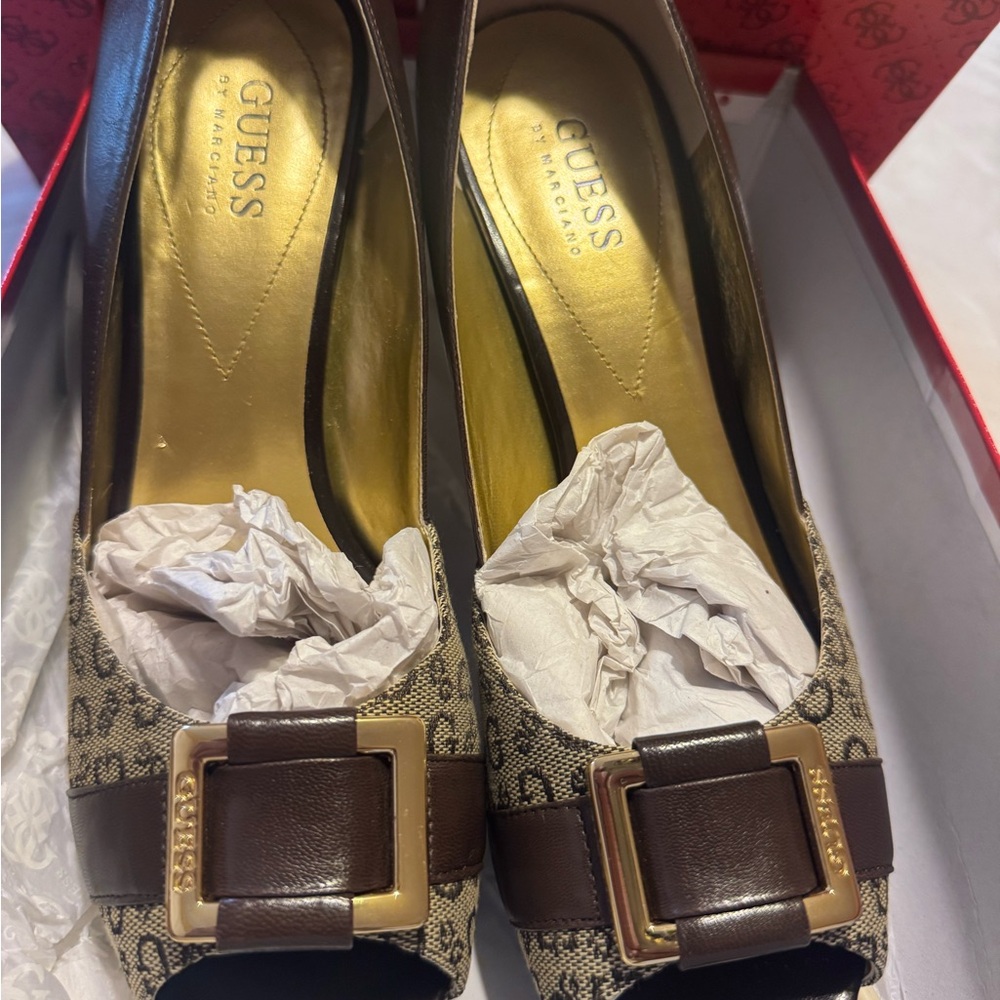 Guess by Marciano Brown Patterned Heels with Buckle